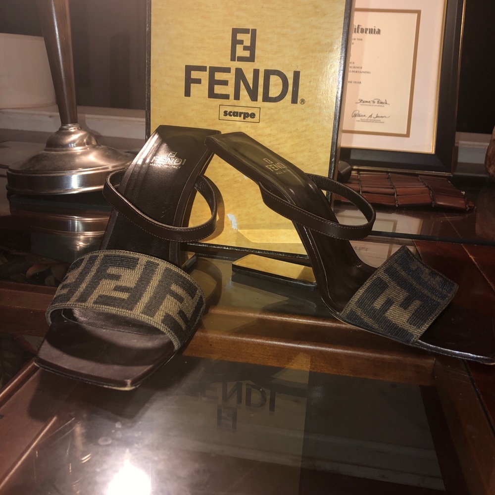 Vintage Fendi Zucca Sandal Heel